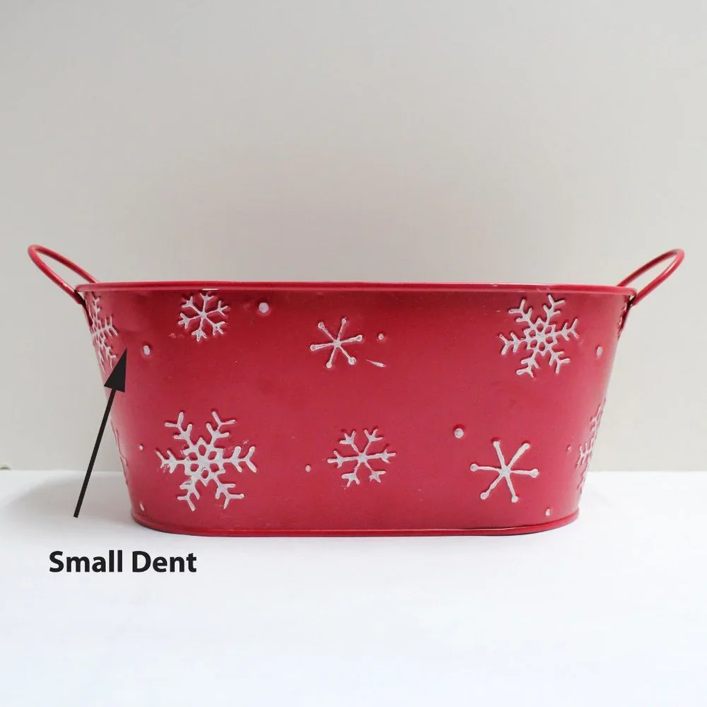 Metal Red White & Black Winter Christmas Basket Tin with Handles by Celebrate It